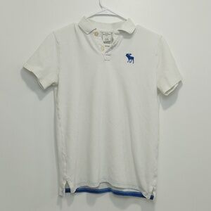 Abercrombie Kids Moose Logo 1/4 Button Polo Shirt Youth XL/16 White NICE!